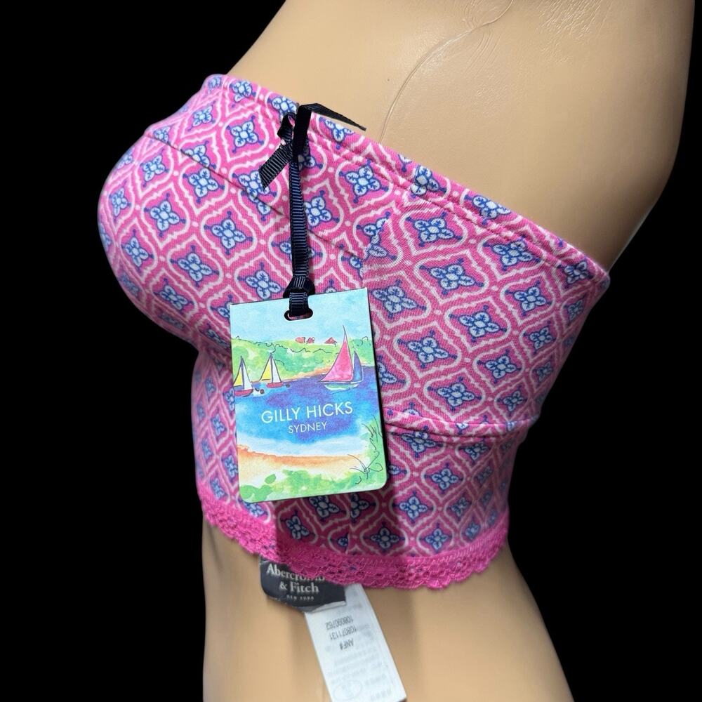 Gilly Hicks Womens Sz XS Pink Blue Floral Bandeau Bra Top Lace Trim NWT